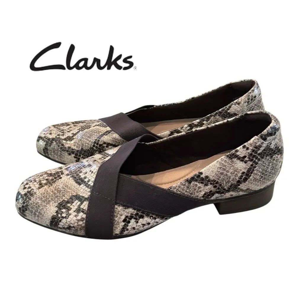 New Clarks Collection Juliet Dahlia Slip-On Taupe Snake Flats Loafers 9